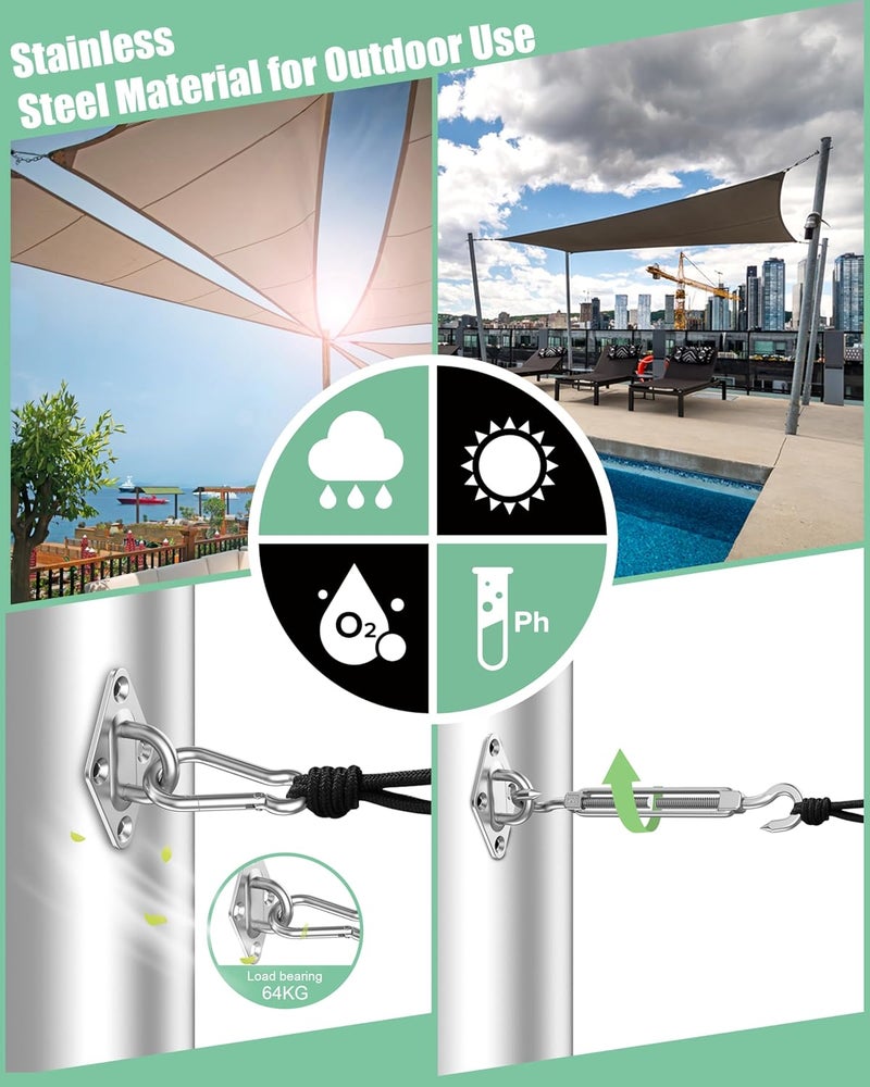 BUDONI Sun Shade Sail Hardware Kit 6 Inch – 80 Pcs Heavy Duty Stainless Steel Sun Sail Hardware with Turnbuckles, Pad Eyes, Hooks, for Triangle & Rectangle Shade Sail Canopy, Outdoor Patio, Garden, Backyard - Image 5